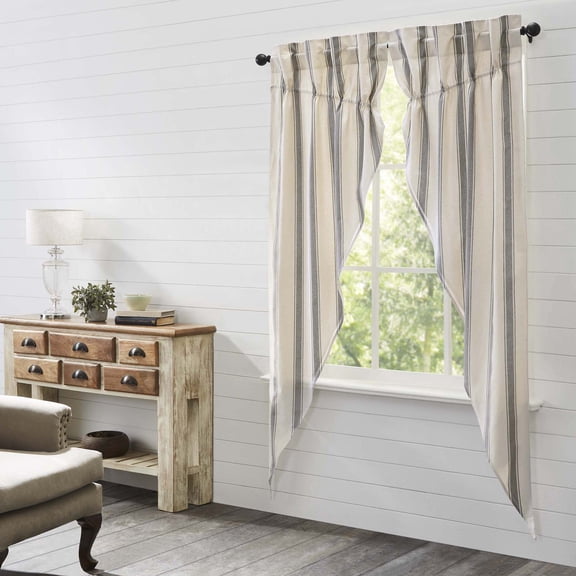 VHC Brands Grace Grain Sack Stripe Long Prairie Panel Set of 2 84x36x19