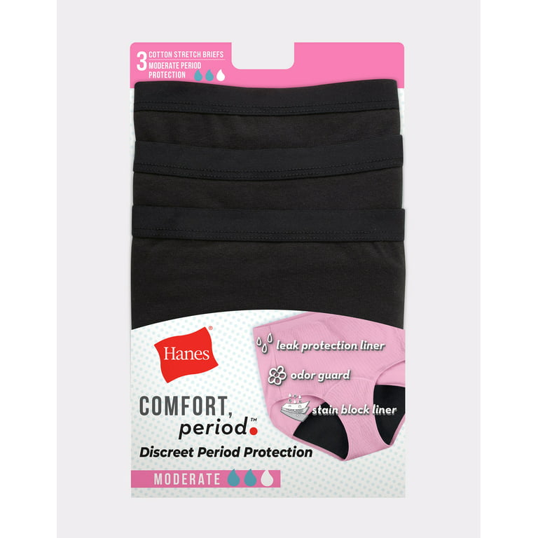 Hanes Comfort, Period.™ Moderate Women's Brief Underwear Pack, Leaks,  Assorted Mauves, 3-Pack 6 