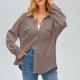 thumbnail image 2 of Camisa con bolsillos de color liso para mujer: top de punto holgado de manga larga, poliéster, versátil para primavera/otoño, tallas US 4-12, EU 34-42, 2 of 8