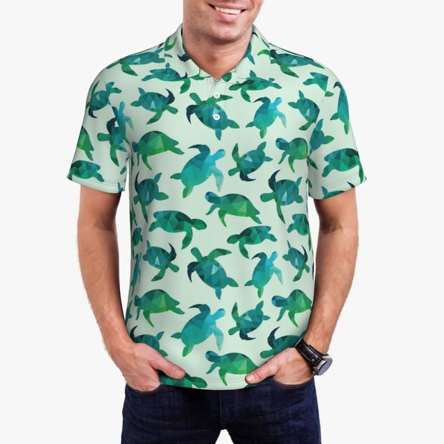 Balery Green Sea Turtle Camisa Polo de Hombre con Estampado, de Manga Corta y Tejido Medio, Camisa Tipo Golf Polo-Medium