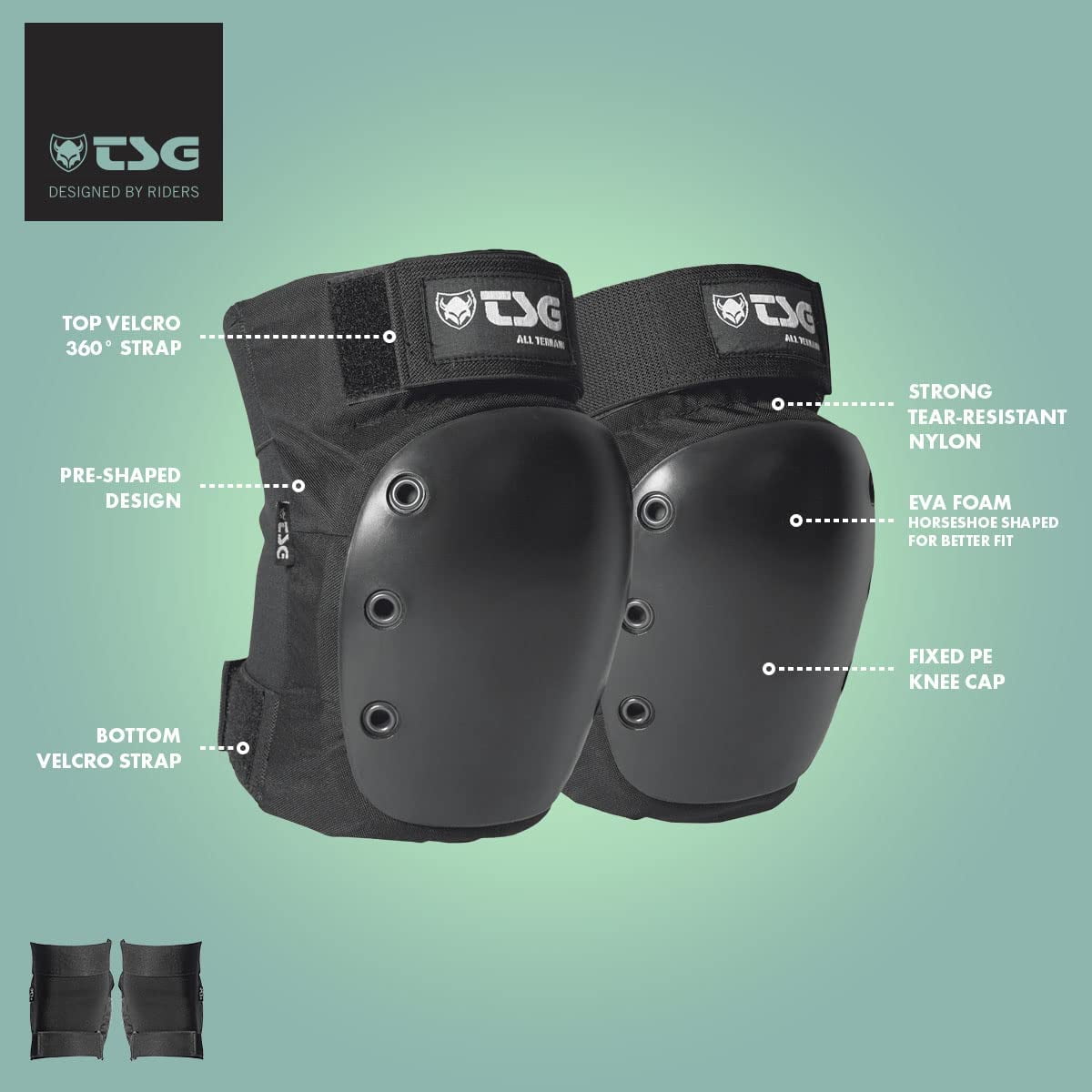 TSG All Ground Knee Pads Hardshell EVA Foam PE Cap Certified for Vert/Park Safet