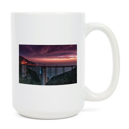 

15 fl oz Ceramic Mug Big Sur California Bixby Bridge and Sunset Image Only Dishwasher & Microwave Safe