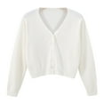 thumbnail image 4 of Arnsht Womens Solid Color Deep V Neck Cardigan Sweaters Open Front Button Down Long Sleeve Cropped Knit Coats White Free Size, 4 of 5