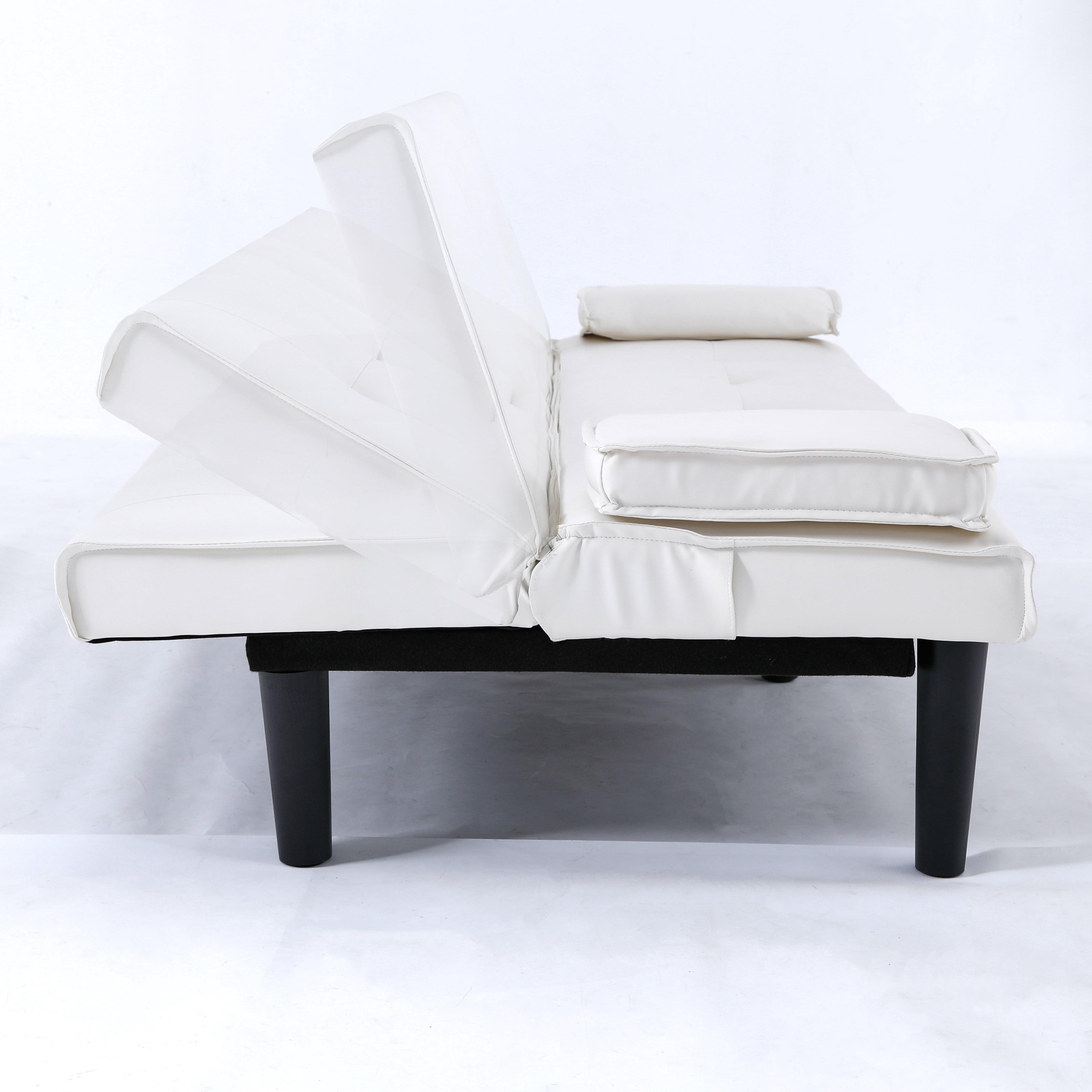 BSHTI 67-inch Foldable Futon Sleeper with S-Spring Support, 2-Seater Convertible Sofa Bed, PVC Faux Leather, Simple Assembly, White