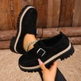 thumbnail image 5 of Women's Black Platform Suede Loafers Lug Sole Chunky Heels Comfortable Slip On Office Casual Dress Shoes with Buckle Strap Black Size 8, 5 of 7
