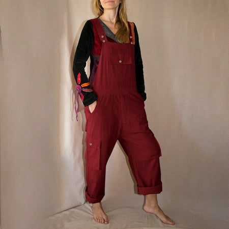 

Aayomet Bodysuit For Women Jumpsuit Button Strap Long Casual Romper Jumpsuit Pocket Playsuit Solid Loose Women Women s Jumpsuit Red S