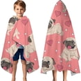 thumbnail image 3 of Pug and Love Heart Hooded Bath Towel，60"x35" for Ages 3 To 12 Kids, Quick Dry Lightweight Soft Microfiber Hood Beach Towel Cover Up for Kids, 3 of 7