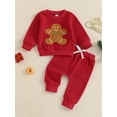 thumbnail image 3 of Baby Toddler Boy Girl Christmas Outfit, 0 6 12 18 24 Months 2T 3T Gingerbread Man Embroidery Long Sleeves Sweatshirt Elastic Waist Pants, 3 of 9