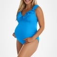 thumbnail image 2 of Wxolcjlv Womens Maternity Swimsuit One Piece Ruffle Shoulder V Neck Sleeveless Ruched Pregnancy Bathing Suit, 2 of 8