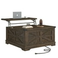 thumbnail image 2 of ANPOO 36” Square Lift Top Coffee Table with Power Outlets & Movable Wheels, Farmhouse Coffee Table w/Large Hidden Storage, Multi-Function Lift Wood Center Table for Home, Office,Rustic White, 2 of 9