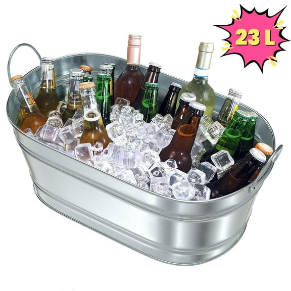 Galvanized Metal Beverage Tub Wine Beer Ice Holder Party Drink Chiller Storage Bin for Seafood,22.5x12.5x8in