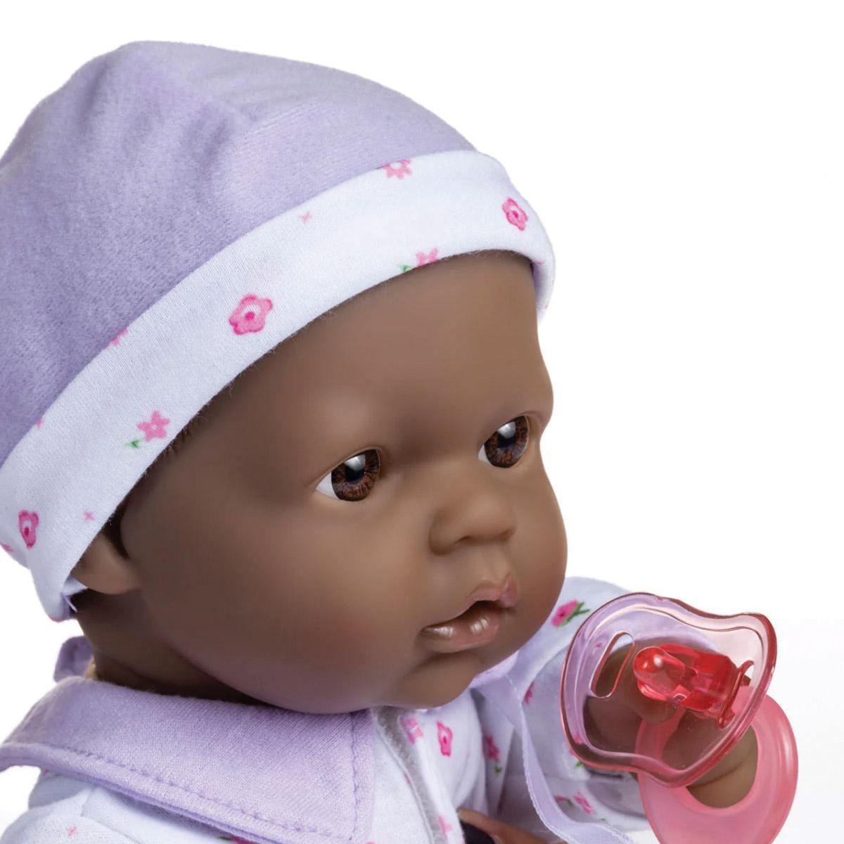 JC Toys La Baby 16-Inch African American Soft Baby Doll with Accessories, Purple Outfit