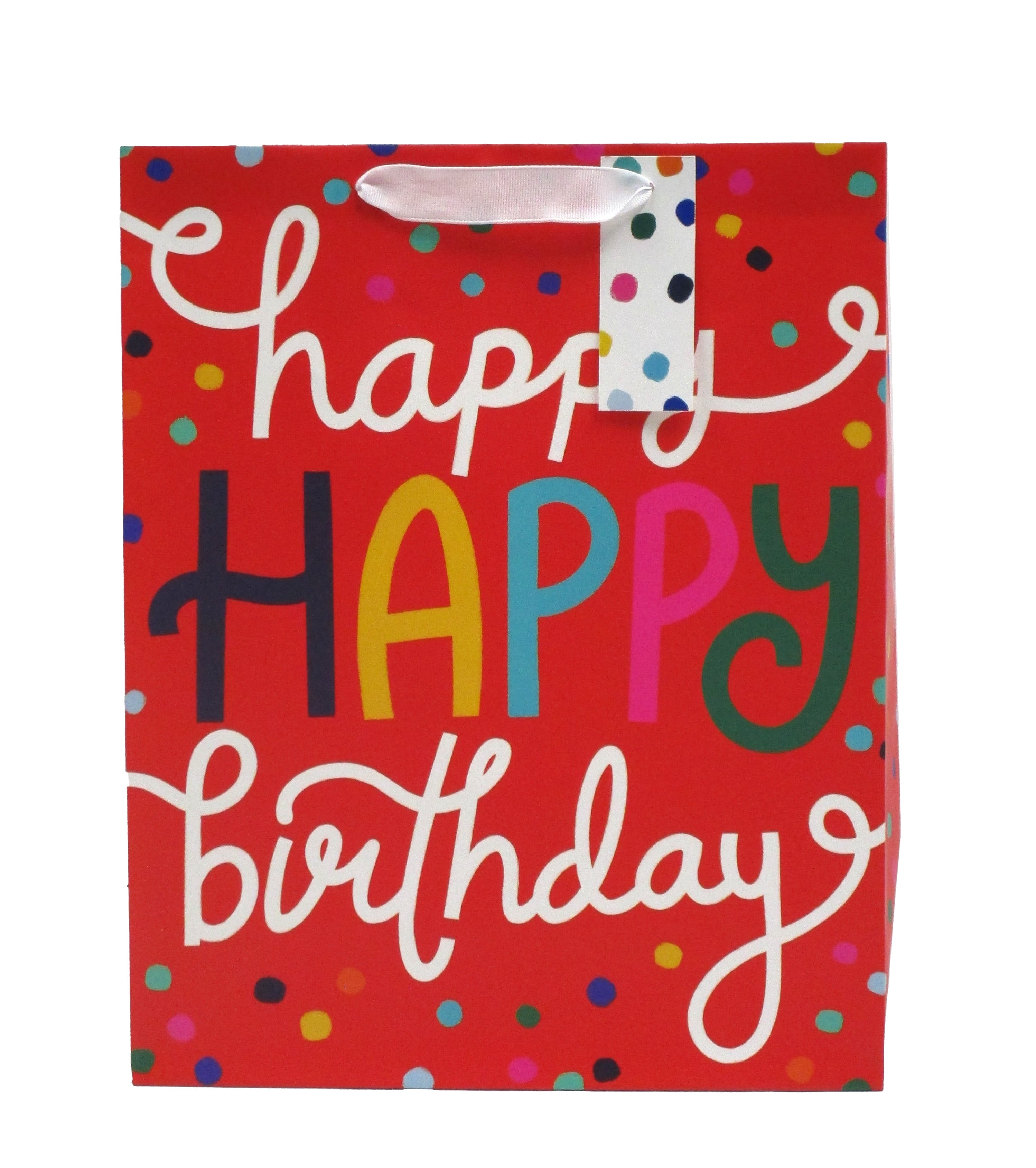 (6 pack) Red Happy Birthday Confetti Paper Gift Bag, 12" x 15", by Way To Celebrate