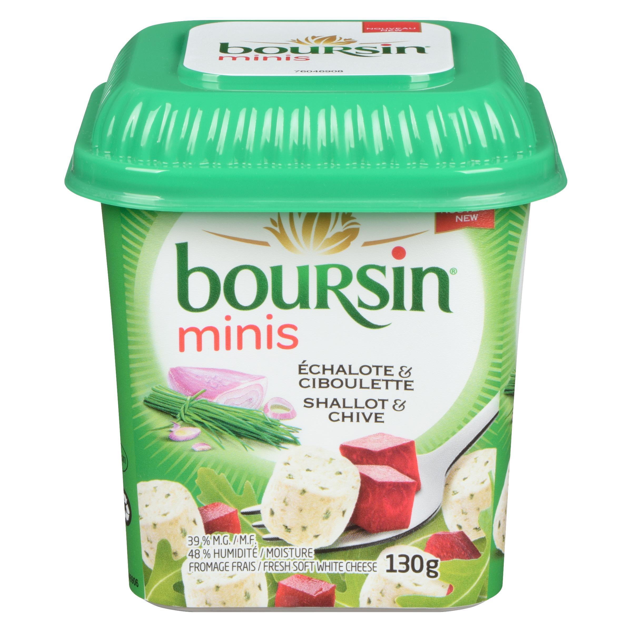 Boursin Minis Shallot & Chive, Fresh soft white cheese bites 130g