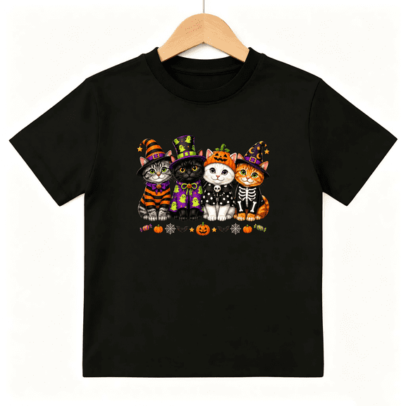 Halloween Costume Cats Short Sleeve Crewneck Cotton Kids T-Shirt