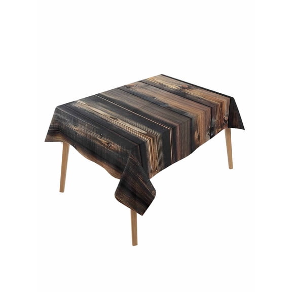 Black Brown Plank Table Cloth, Vintage Chic Wooden Grain Waterproof Tablecloth for Rectangle Tables, Reusable Washable Fabric Table Cover for Restaurant Kitchen Dining Tables 52"x70"