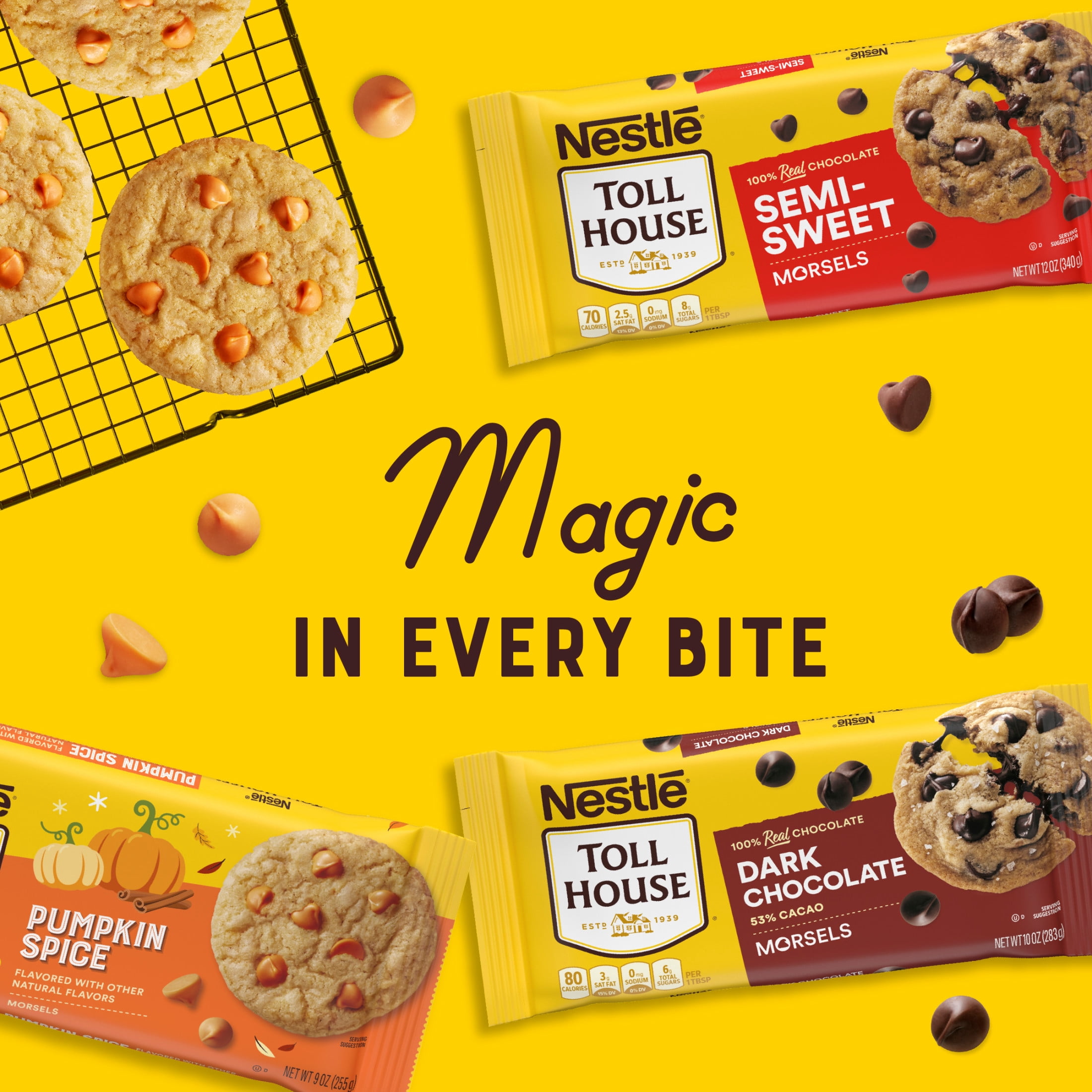 Nestle Toll House Pumpkin Spice Regular
Baking Chips, Morsels for Halloween
Baking, 9 oz Bag​