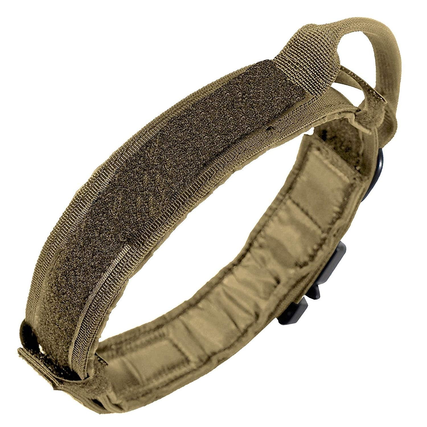 LIVABIT Heavy Duty 600D Nylon Tactical Dog Training Collar Handle Medium Tan
