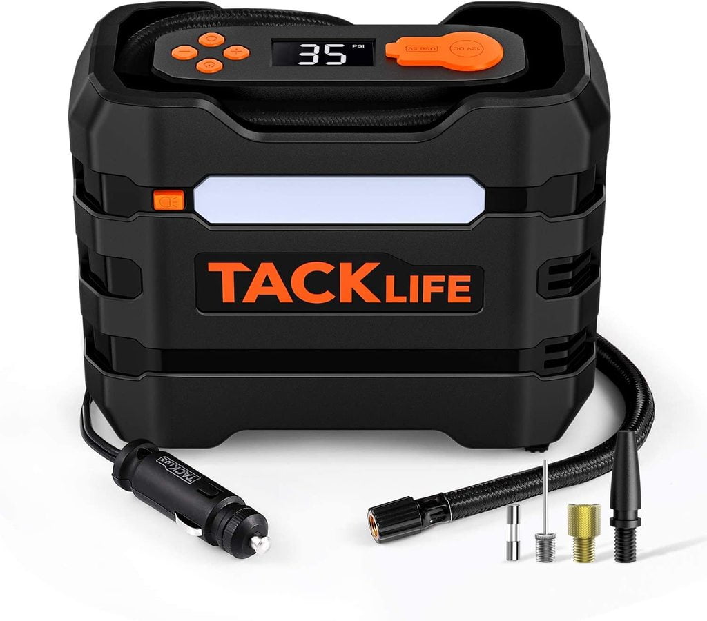 Nøjagtig Skal fjerne Tacklife Car Tire Inflator 12V DC Portable Air Compressor with 3 LED  Lights,Orange A6 - Walmart.com