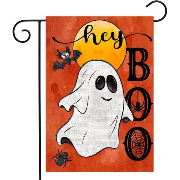 Halloween Garden Flags 12x18 Double Sided Design Halloween Ghosts Boo Bats Spider Webs Pumpkins Outdoor Flag Supply Halloween Yard Flags for Outside Funny Outdoor Home Decor Halloween Party Decoratio