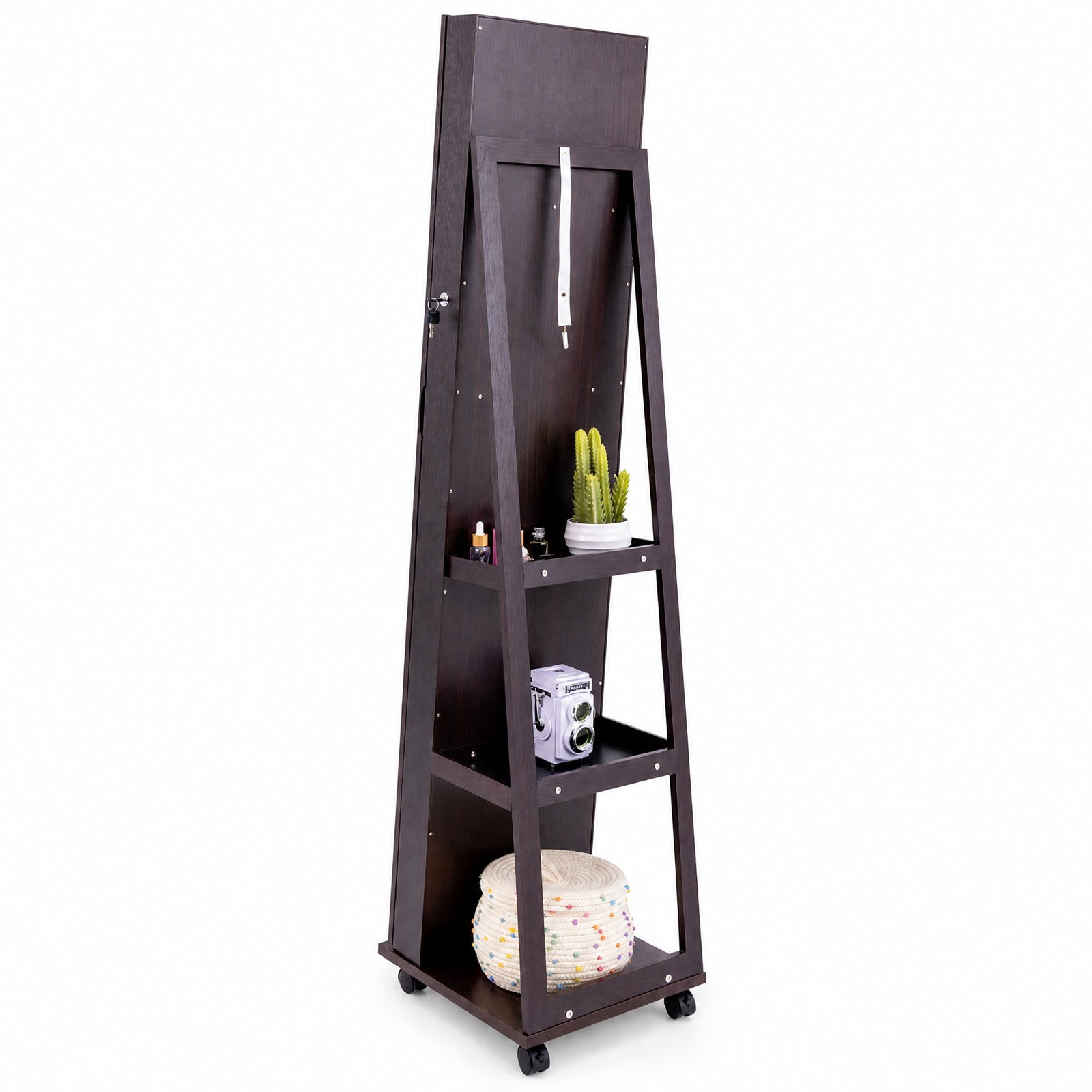 Furnibear 64 Inch Lockable Jewelry Armoire with Full Length Mirror and Makeup Mirror Purple