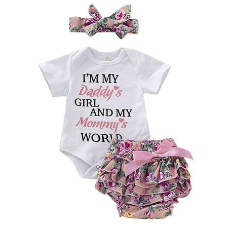 

Actoyo Newborn Baby Girls Clothes Letters Printed Romper +Tutu Shorts Skirt +Headband Outfit Set 6-12 Months
