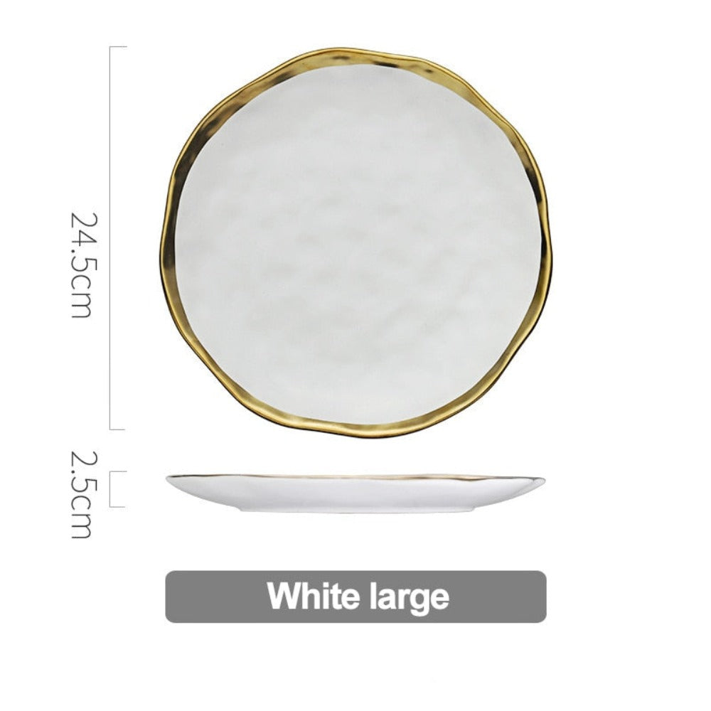 Porcelain Dinner Sets Party Round Trays, Decorative Ceramic Gold Plates