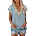 thumbnail image 2 of EDHITNR Summer Tops for Women 2024 Women Summer V-Neck Short Sleeve Tops Solid Casual T-Shirt Blouse, Sizes S-2XL, 2 of 5