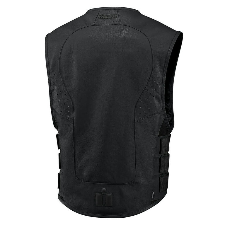 く日はお得♪ Icon Regulator LG/XL Black Vest Leather Mens Stripped D3O バイクウェア・装備