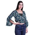 thumbnail image 3 of Moomaya Printed Womens Crop Top Wrap Style Top Wear Ruffle Long Sleeve Casual Summer Blouse, 3 of 6
