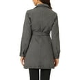thumbnail image 3 of INSPIRE CHIC Women's Notched Lapel Long Sleeves Button Belted Long Denim Jacket Gray L, 3 of 5