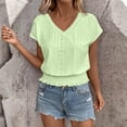 thumbnail image 2 of AnuYalue Eyelet Tops for Women Summer V Neck Short Sleeve Shirts Fashion Smocked Waist Crop Tops Casual Plain T Shirts, 2 of 6