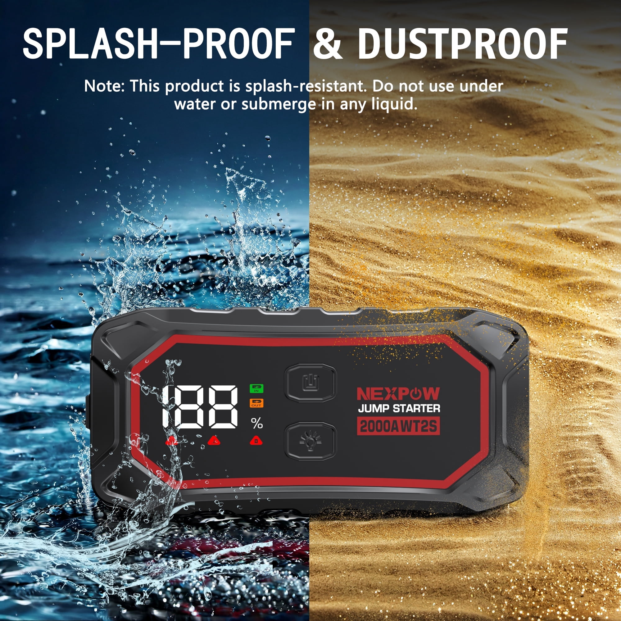 NEXPOW Car Jump Starter, 2000A Peak Car Jumper Starter Battery Pack for Up to 8.0L Gas & 6.0L Diesel Engines, 12V Portable Jump Box with 3 Modes Flashlight and Jumper Cable