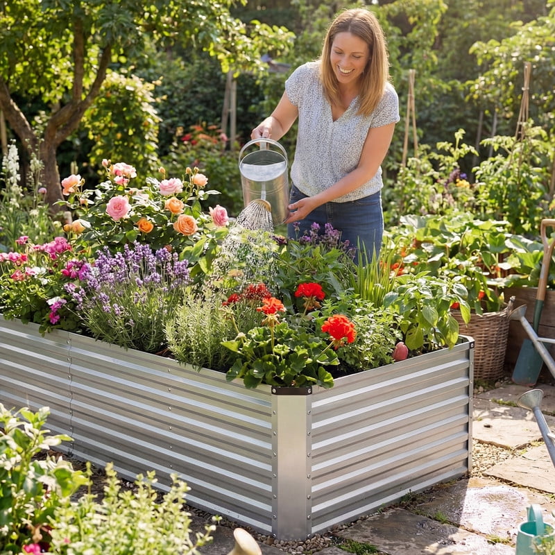 Gianna Metal Raised Garden Bed, 8x4x2ft Outdoor Planter Box, Raised Garden Beds for Planting Plants Vegetables, Flowers, Silver