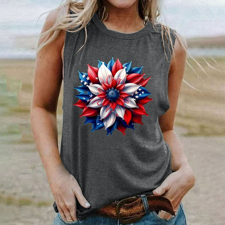 Women's American Flag Crop Tank Top - Red, White & Blue Patriotic Shirt For 4th Of July, Medium