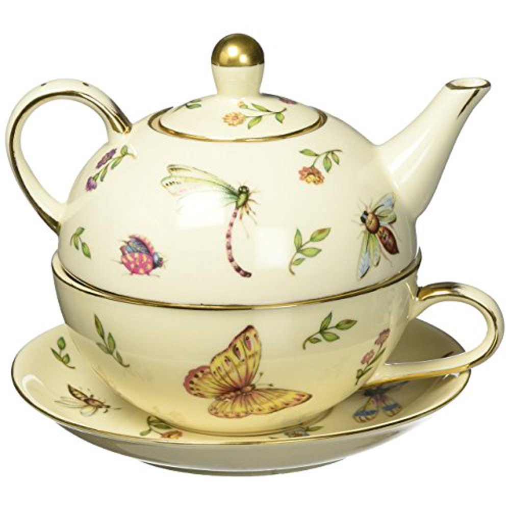 Botanical Porcelain Duo Teapot, Teacup and Saucer Set