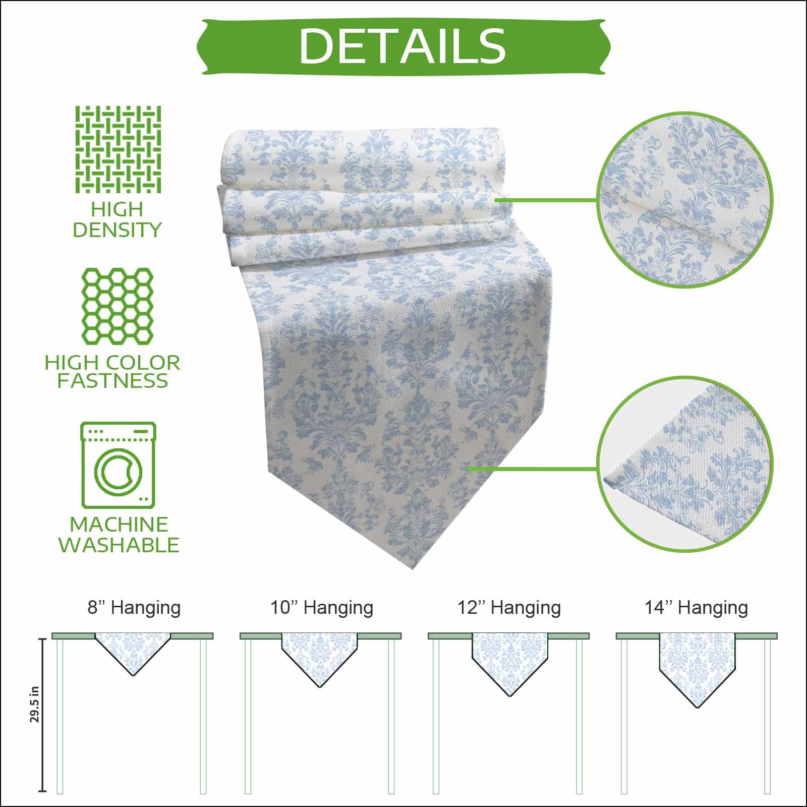 Blue Boho Floral Table Runner Linen Burlap Table Runner 72 Inches Long Farmhouse Middle Century Flowers Dresser Scarves for Kitchen Island Coffee Dining Party Wedding Banquet Holiday Decor 18"x72"