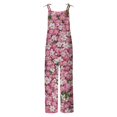 thumbnail image 4 of Women Linen Overalls Summer Casual Floral Printed Loose Fit Jumpsuits Boho Wide Leg Rompers Pants with Pockets Pink L, 4 of 6