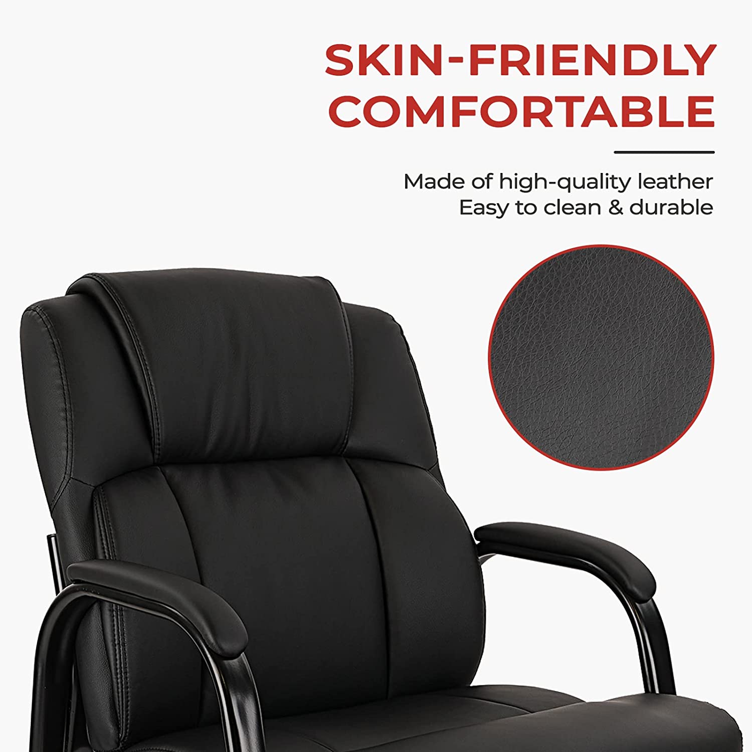 CLATINA Leather Guest Chair with Padded Arm Rest and Sled Base Meeting Conference and Waiting Room Side Office Home BIFMA Certified Black 2 Pack - image 3 of 6