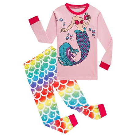 

Aolyty Toddler Girls Mermaid Pajamas Cotton 2 Piece Sleepwear Set 3T