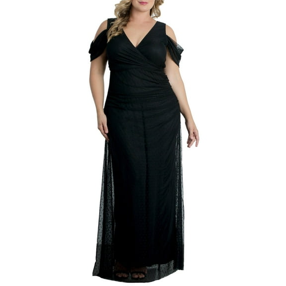 Kiyonna Women's Plus Size Seraphina Mesh Gown, Onyx, Size 1X
