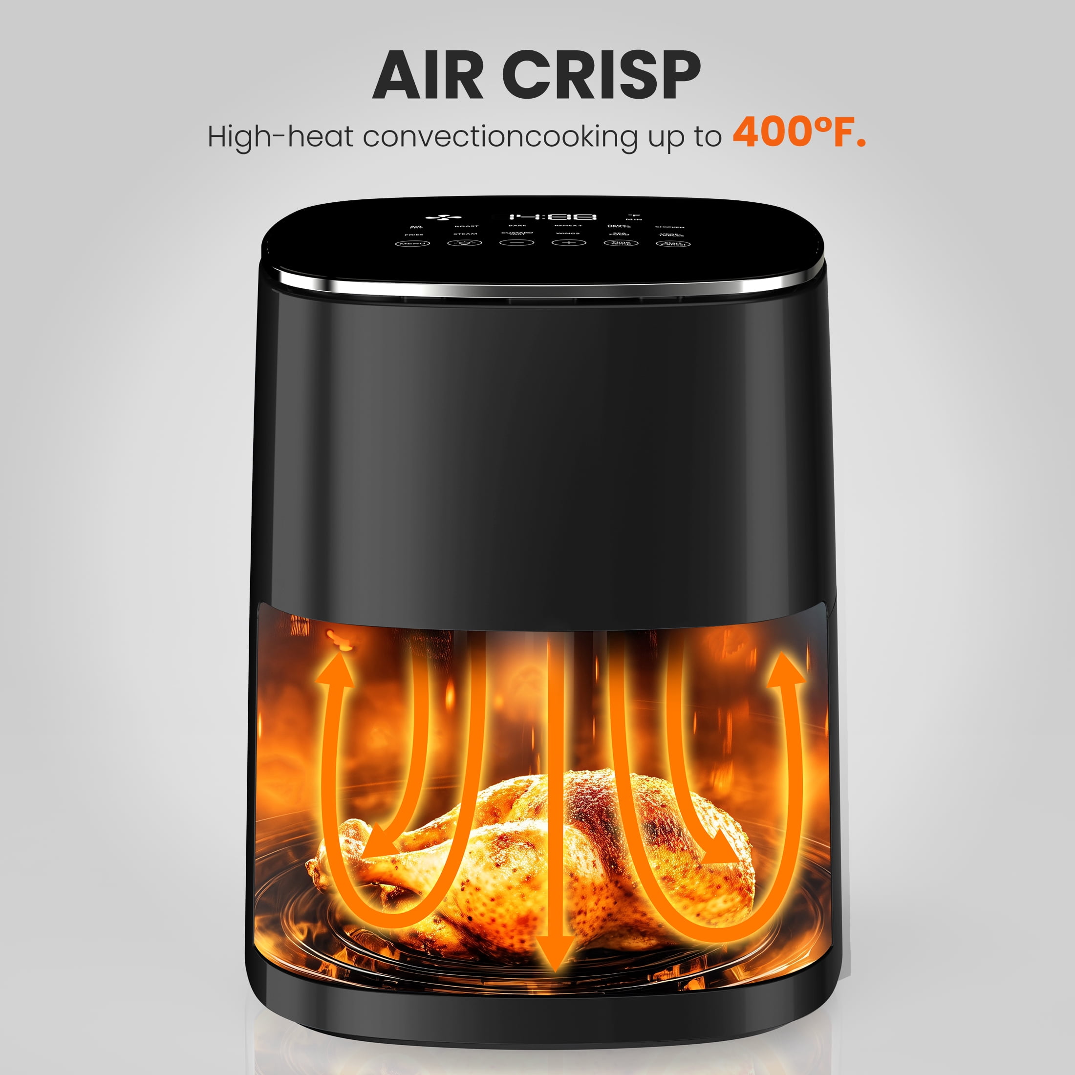CONCETTA Air Fryer 6 Quart Capacity with Window Square Air Fryer 12-in-1 Air Fry, Roast, Reheat, Dehydrate, Bake, Steam with 400F ，Black