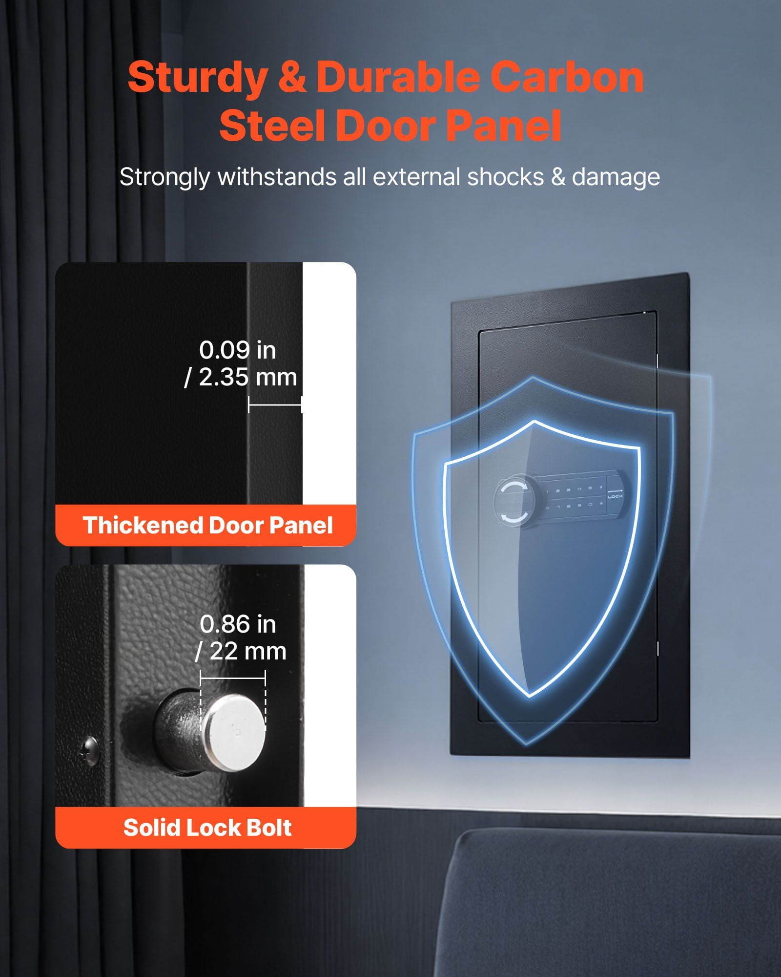 Wall Mounted Hidden Safe 3 Tier Password Key Lock Q235 Cold Rolled Steel In Wall Box LED Light 2 Adjustable Shelves 5 Key Holders for Money Jewelry Passport Black