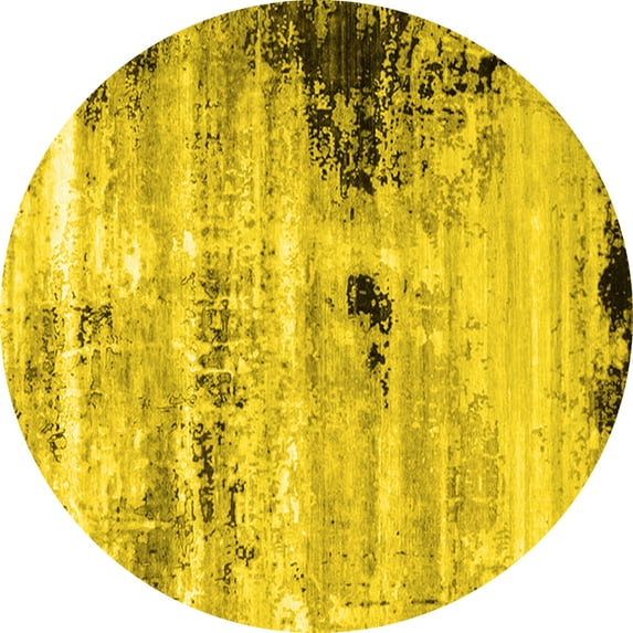 Ahgly Company Machine Washable Indoor Round Oriental Yellow Industrial Area Rugs, 4' Round