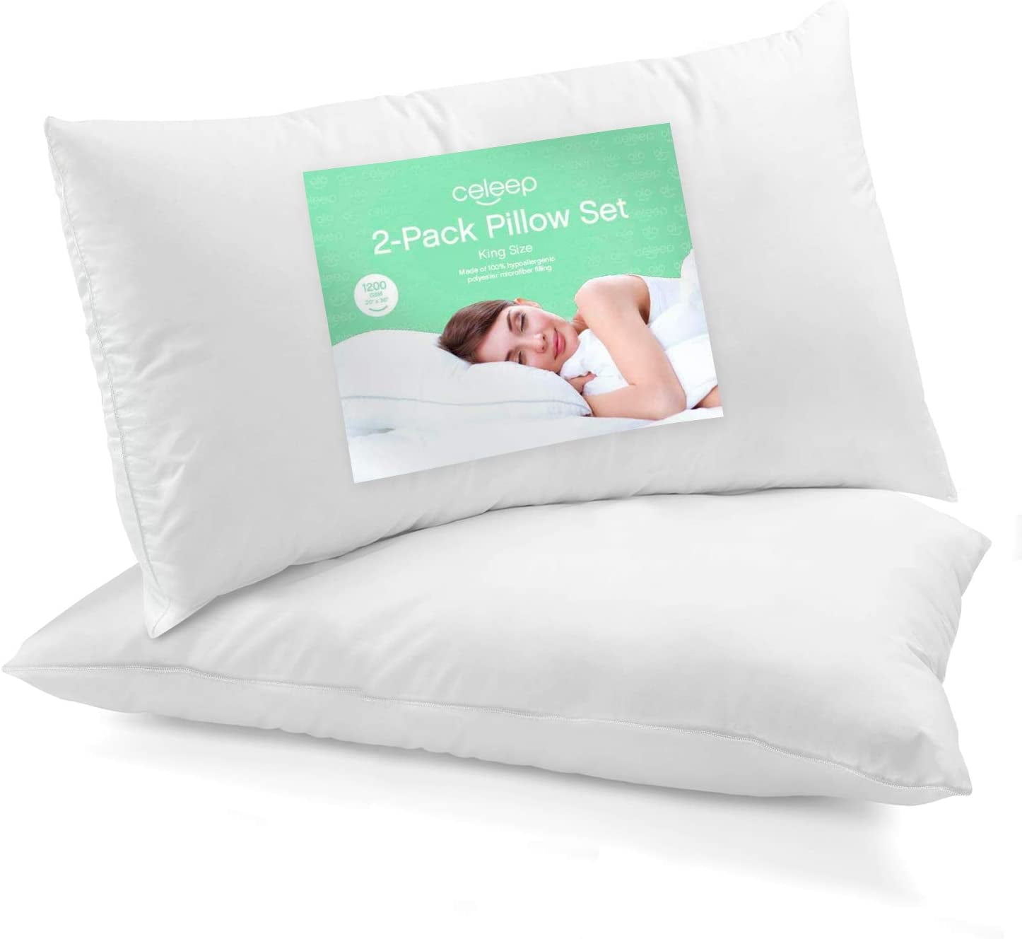 BED PILLOWS Protector King Size Set Hypoallergenic Microfiber Sleep 36x20 2 PACK 