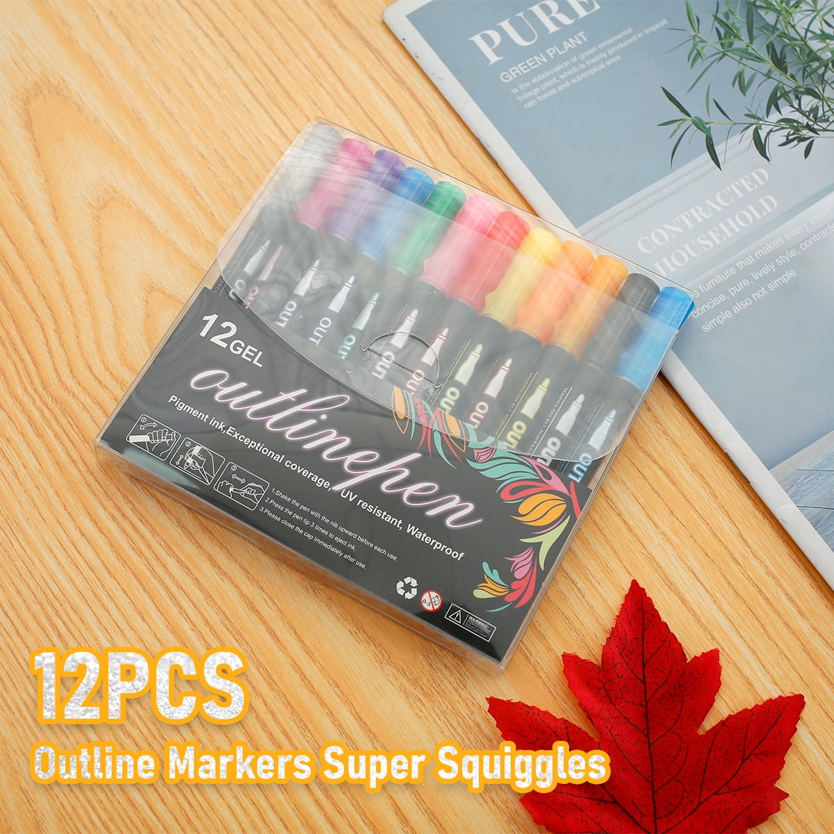 NewSoul 24 Colors Outline Markers Shimmer Double Line Marker Pen Set Magic  Glitter Metallic Drawing Pens Self-Outline DIY Sketching Pens