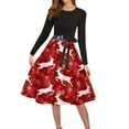 thumbnail image 4 of Mifsaly Merry Christmas Dresses for Women 2025 Crewneck Long Sleeve Vintage Cocktail Dress Xmas Plaid Tunic Elegant Evening Gowns Wedding Guest Festival Party Outfits with Belt, 4 of 6