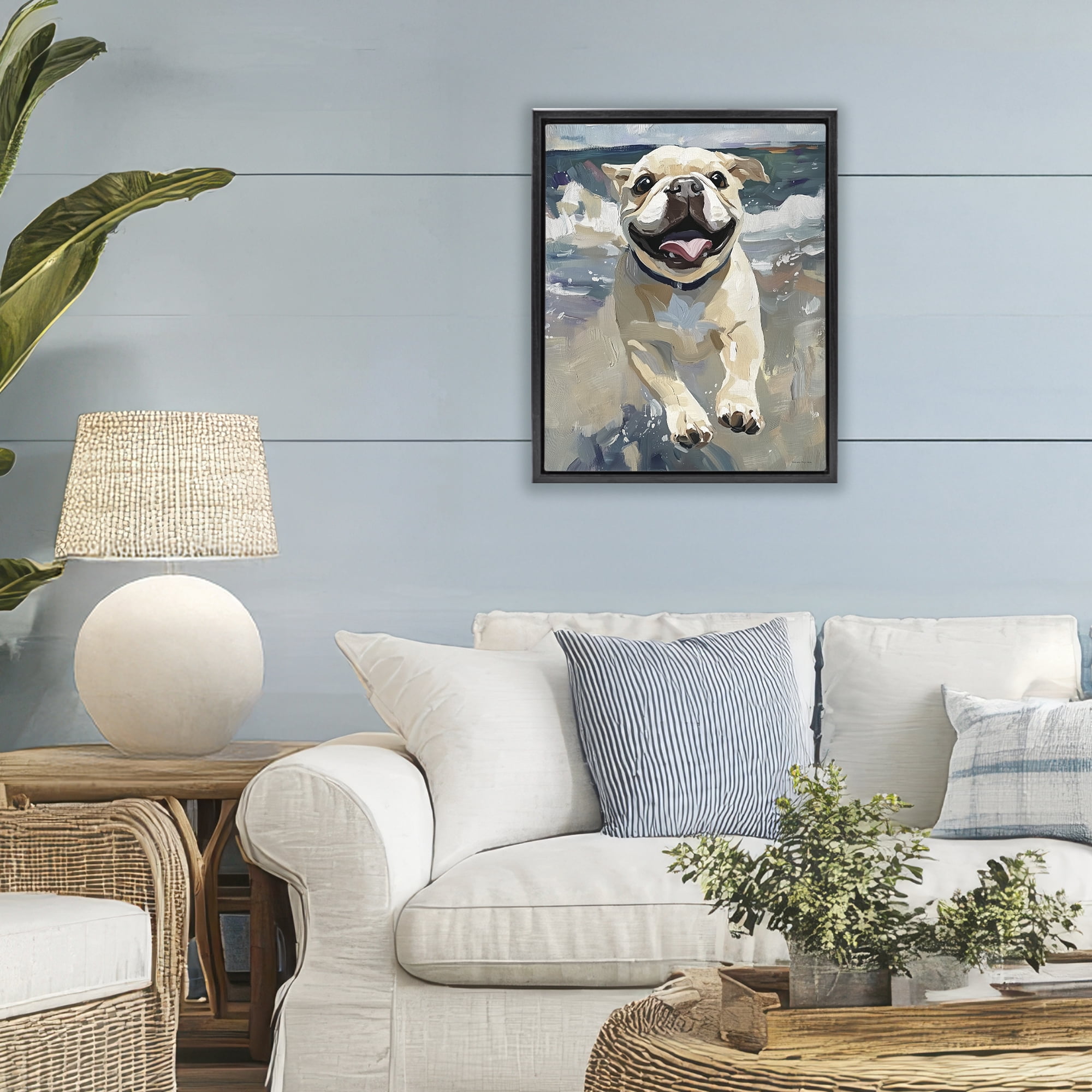 Stupell Industries Sunny Paws Dog on Beach Black Framed Floater Canvas Wall Art, design by Svetlana Aleynikova