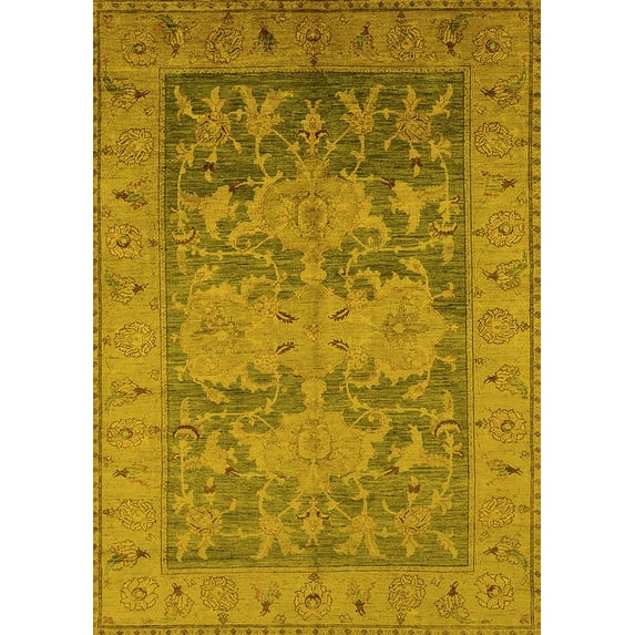 Ahgly Company Machine Washable Indoor Rectangle Oriental Yellow Industrial Area Rugs, 8' x 10'