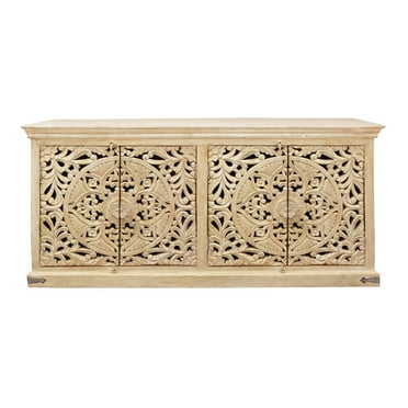 Carter Flores 4-Door Sideboard in Distressed White Finish on Mango Solid Wood